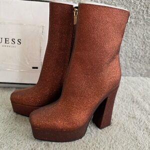 GUESS Byra Bronze Metallic Platform Ankle Boots‎ PARTY NYE Sparkly 6M NEW